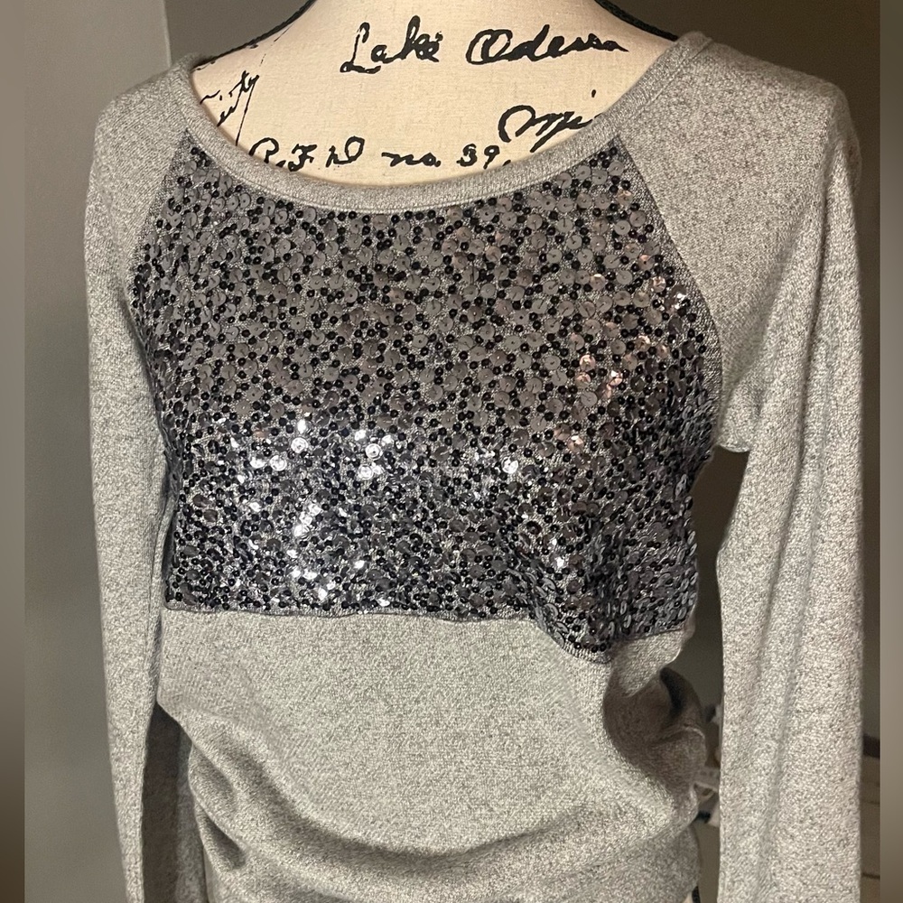 Express Grey Super Soft Sweatshirt Style- Size XS sequins are black & Silver